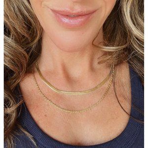 Layering Necklace Gold Stackable Herringbone Rope Chain Waterproof Herringbone
